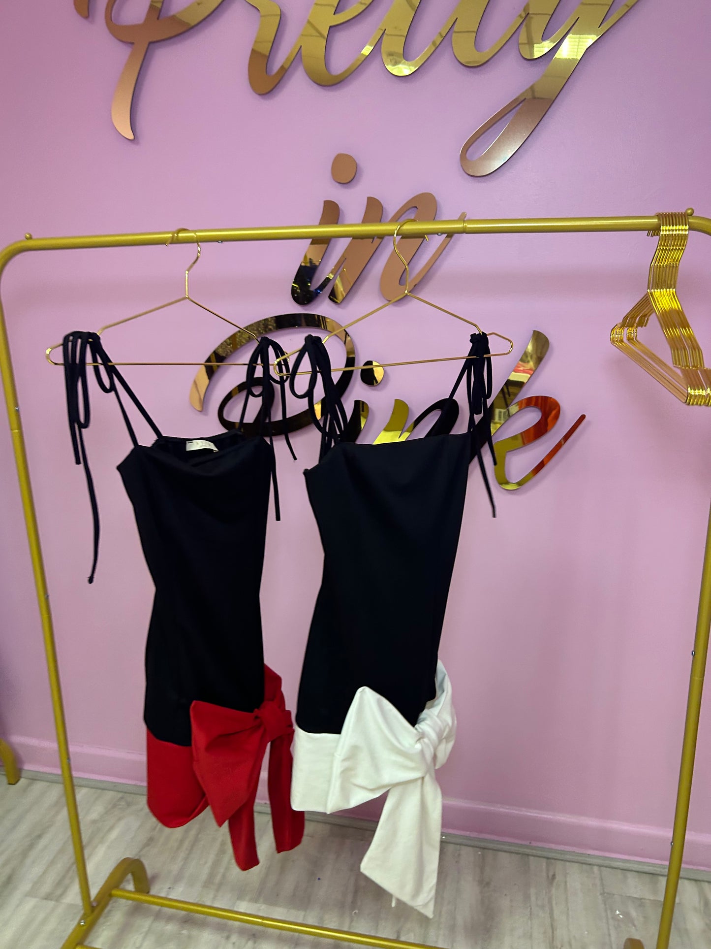 Black and red bow front mini dress