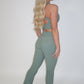 GYM GIRL ERA EXCLUSIVE Sage green sculpt V waist flared bottoms