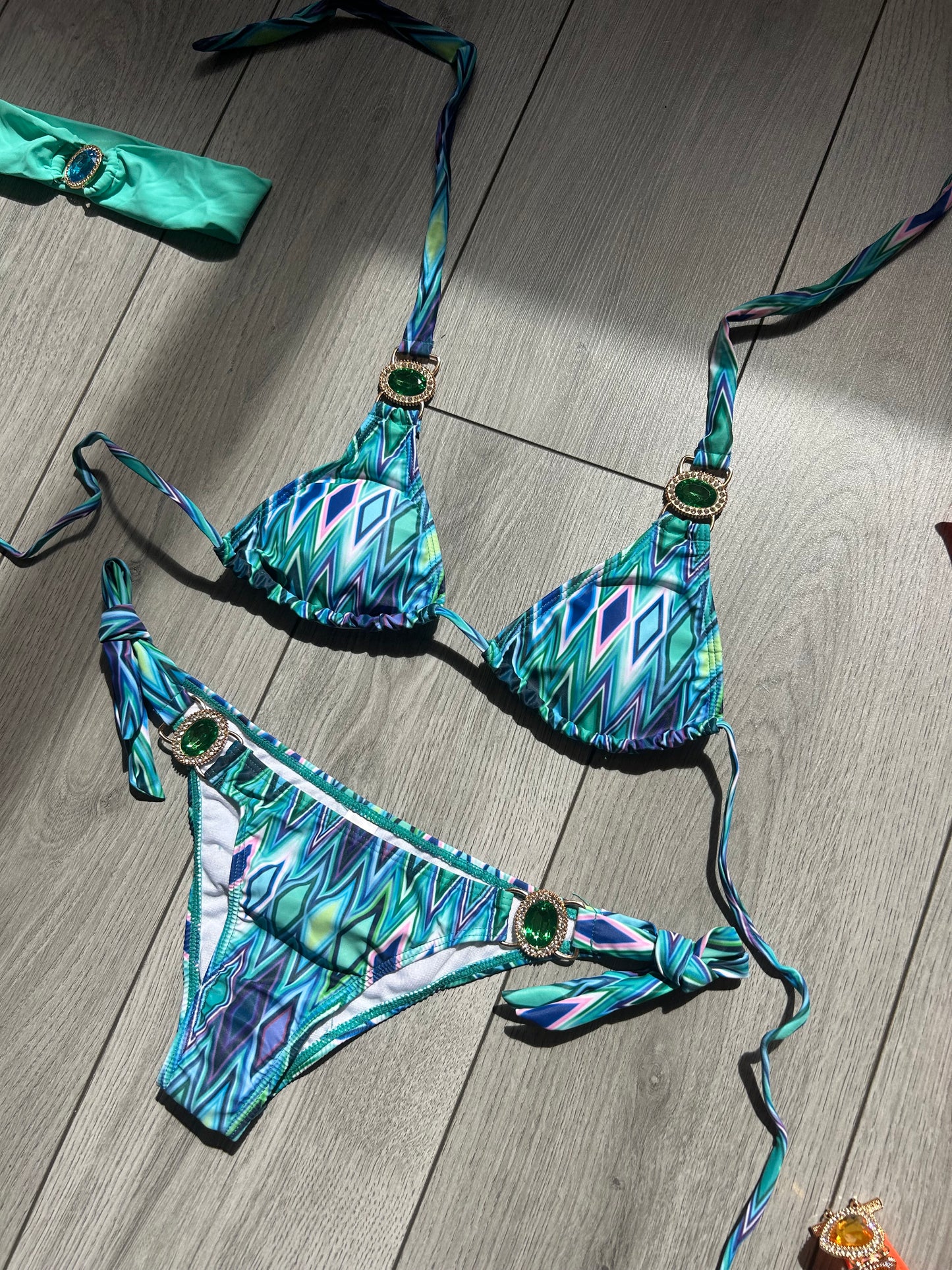 Blue Aztec bikini top