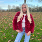 Luxury wine faux fur 3/4 sleeve coat