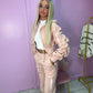 Blush pink ruched sleeve tracksuit