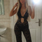 Black lace cut out jumpsuit