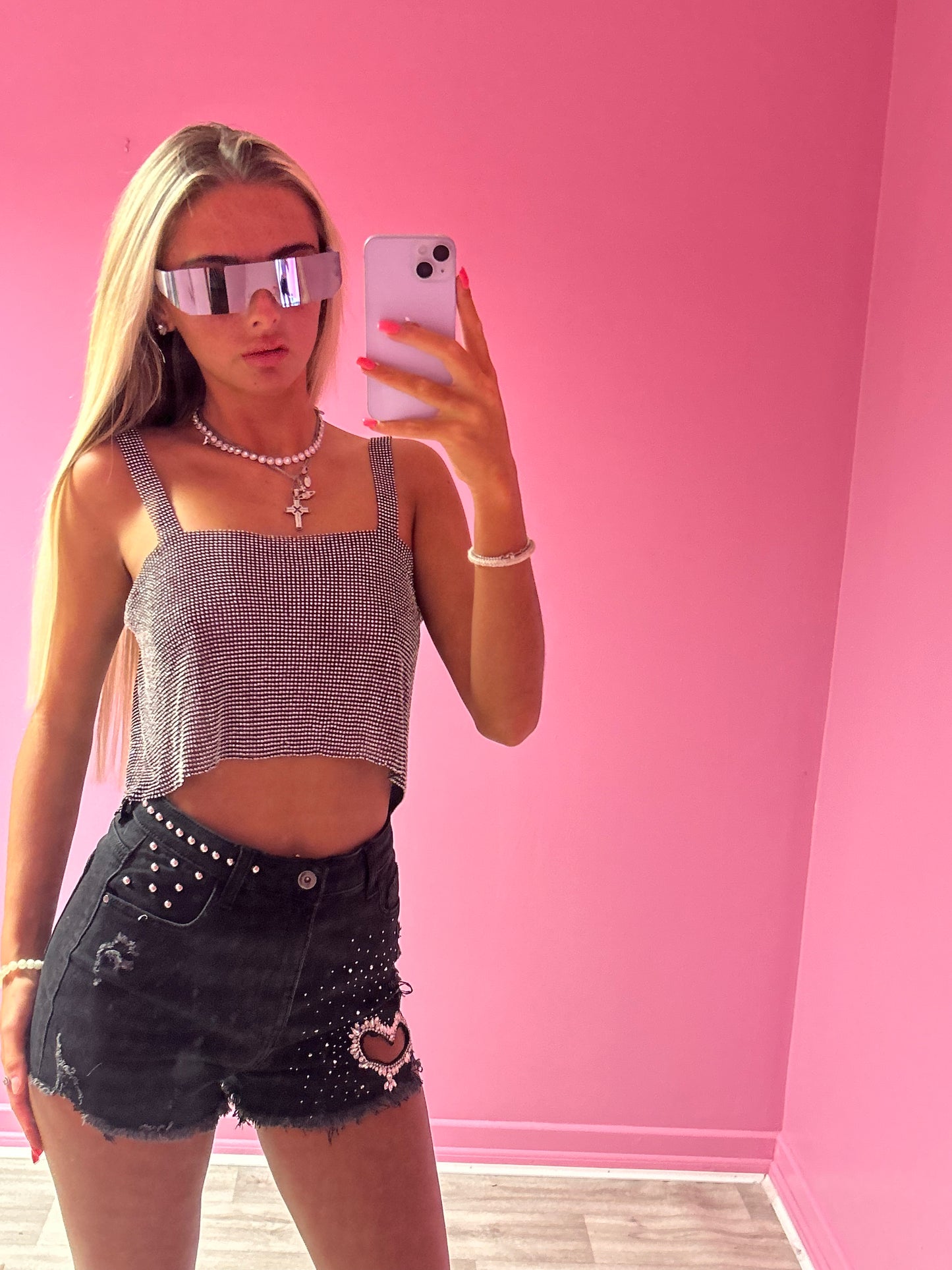 Black sparkly chain mail top