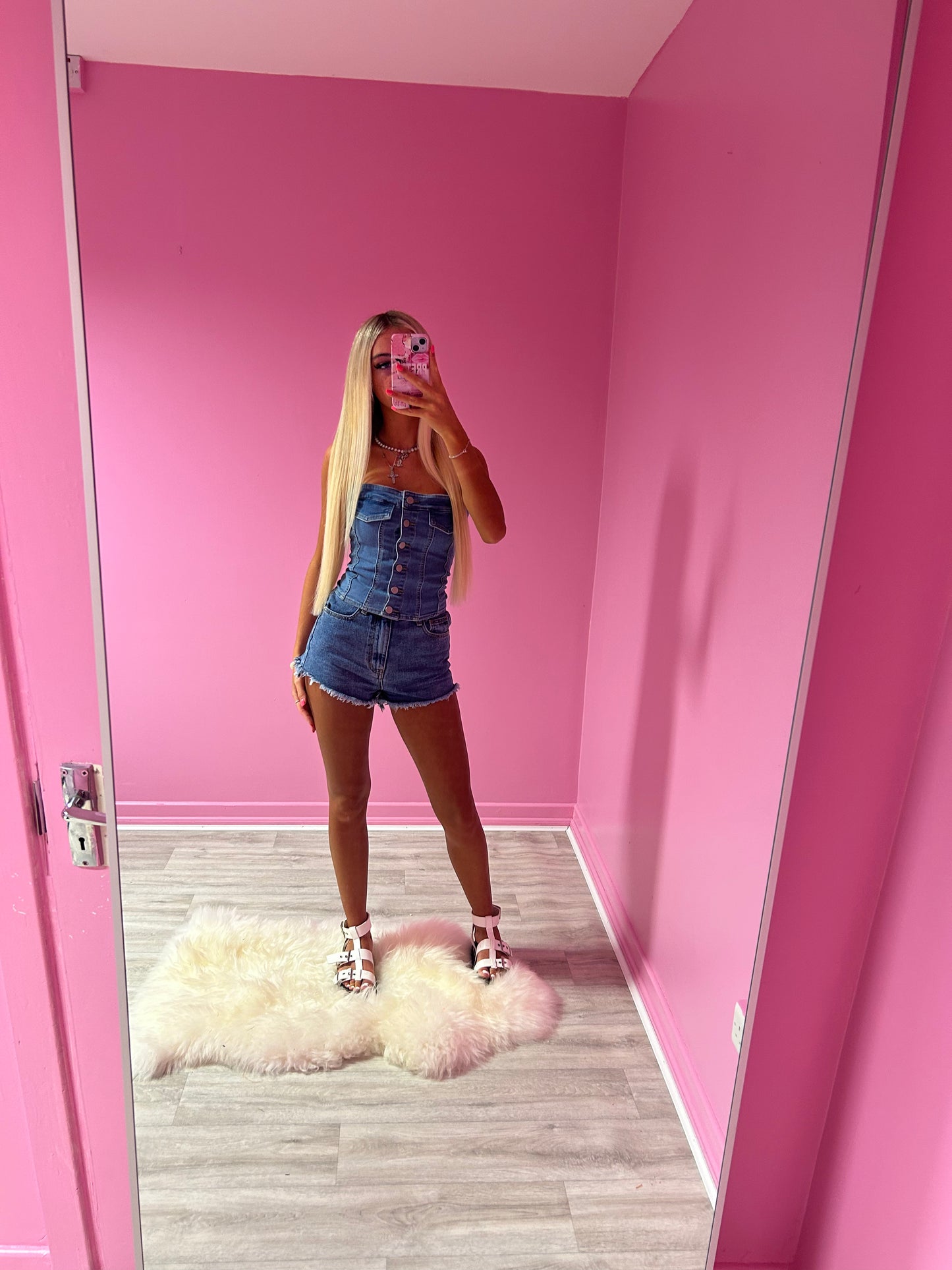 Denim button up top