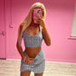 Sequin denim top and skirt set