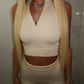 Ribbed zip front crop top and leggings set