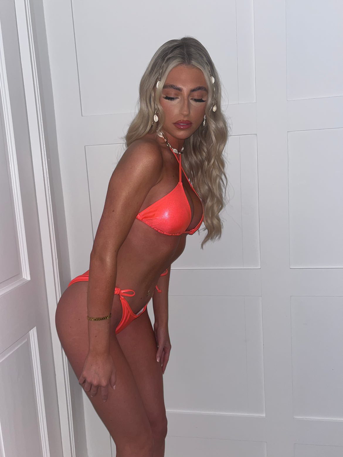 Orange metallic bikini top and bottoms