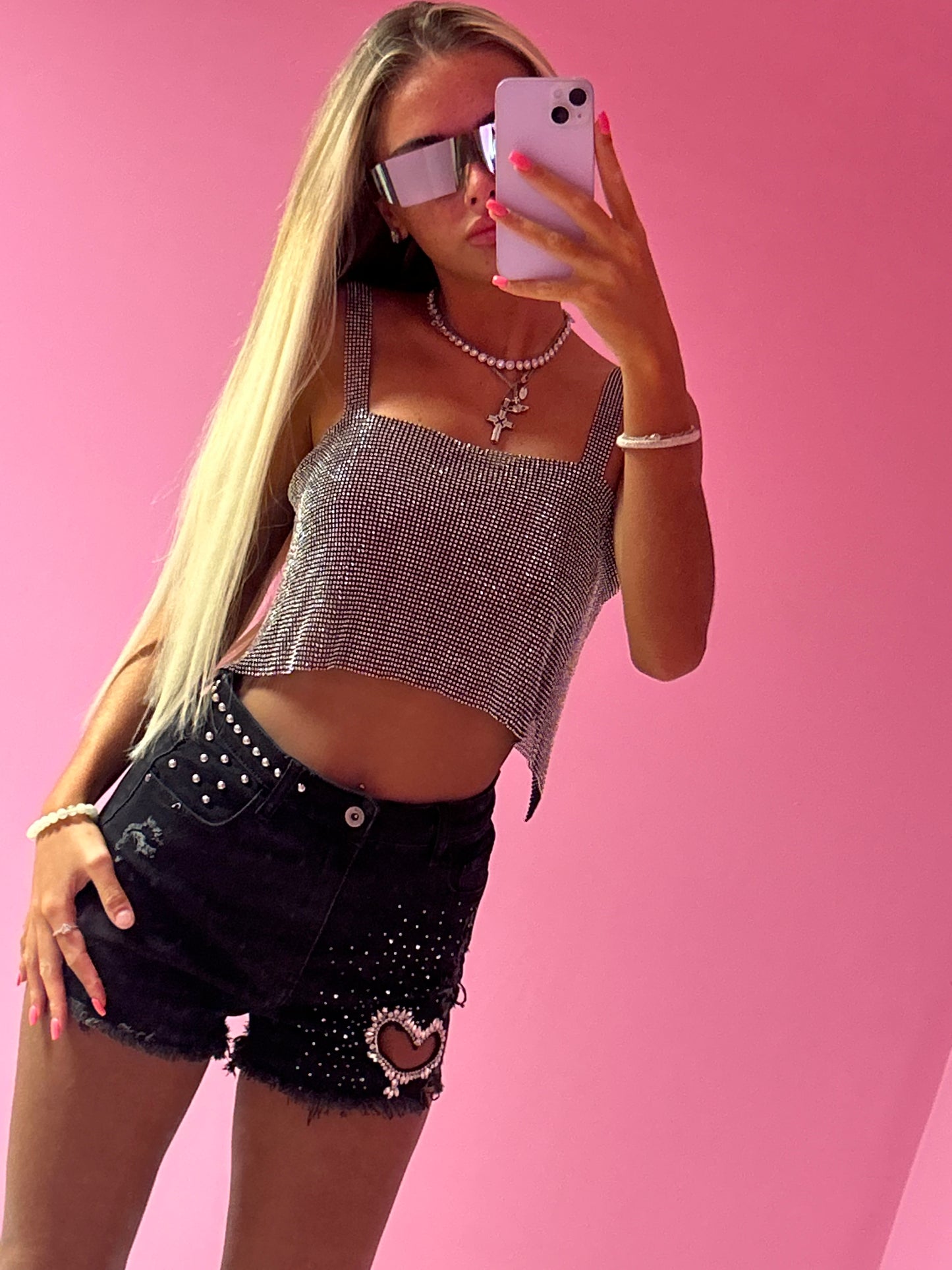 Black sparkly chain mail top