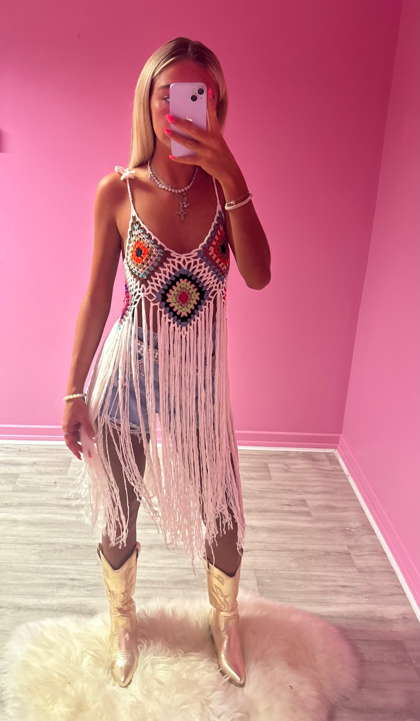 Tassel crochet top in white