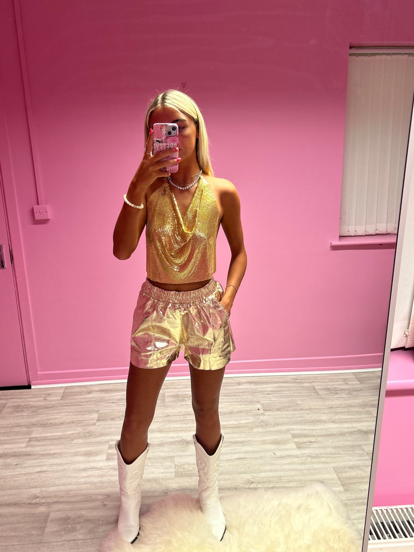Gold metallic shorts
