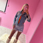 Diamanté tassle assymetric denim jacket