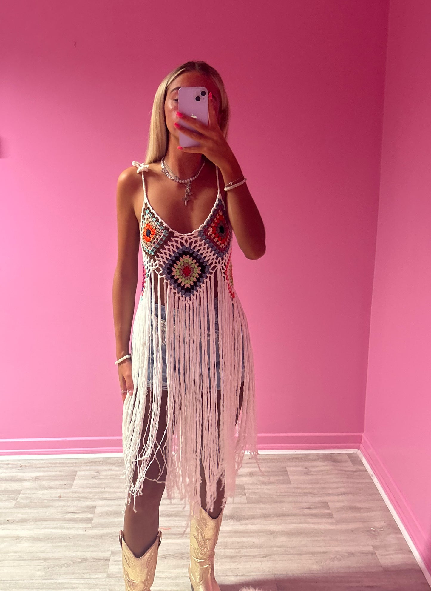 Tassel crochet top in white