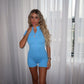 Seamless zip front unitard in blue