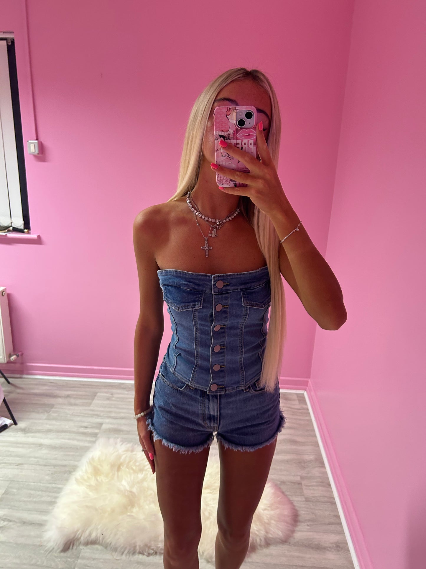 Denim button up top