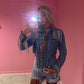 Diamanté tassle assymetric denim jacket
