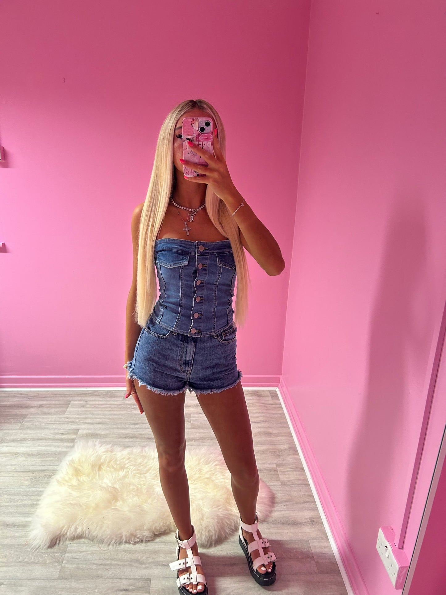 Denim button up top