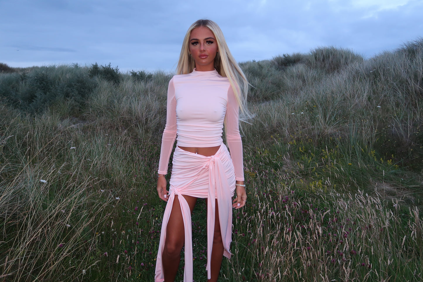 Pink mesh sleeve multi-way co-ord