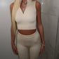 Ribbed zip front crop top and leggings set