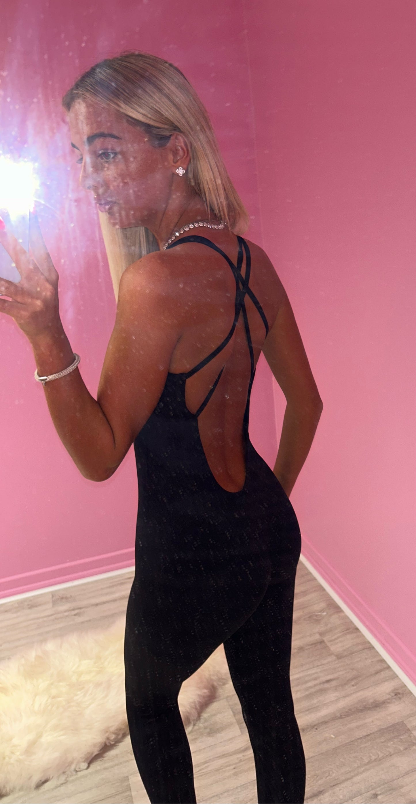 Black cut out criss cross back jumpsuit