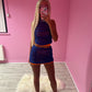 Blue and orange ruched mesh co-ord