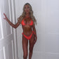 Orange metallic bikini top and bottoms