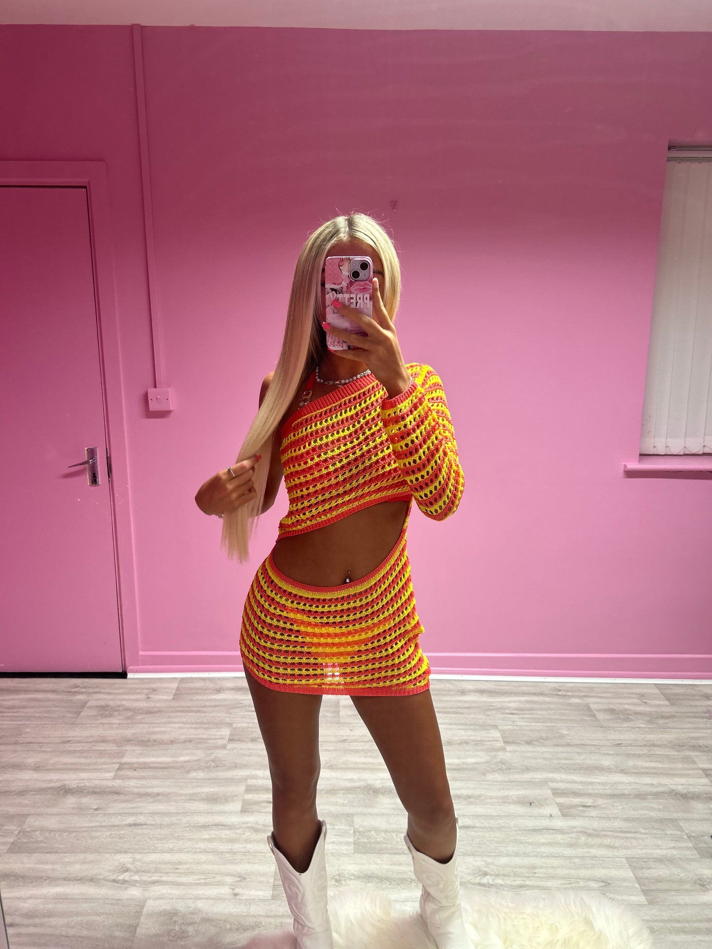 Crochet cut out one shoulder dress