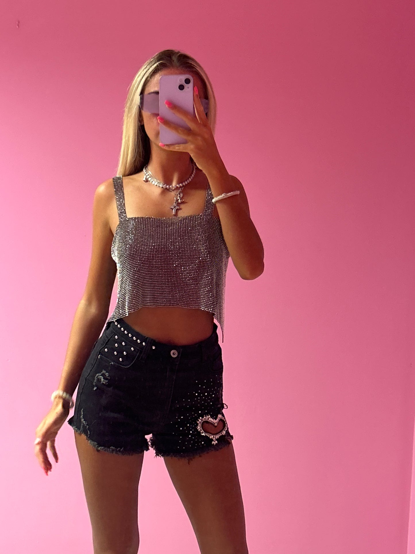 Black sparkly chain mail top