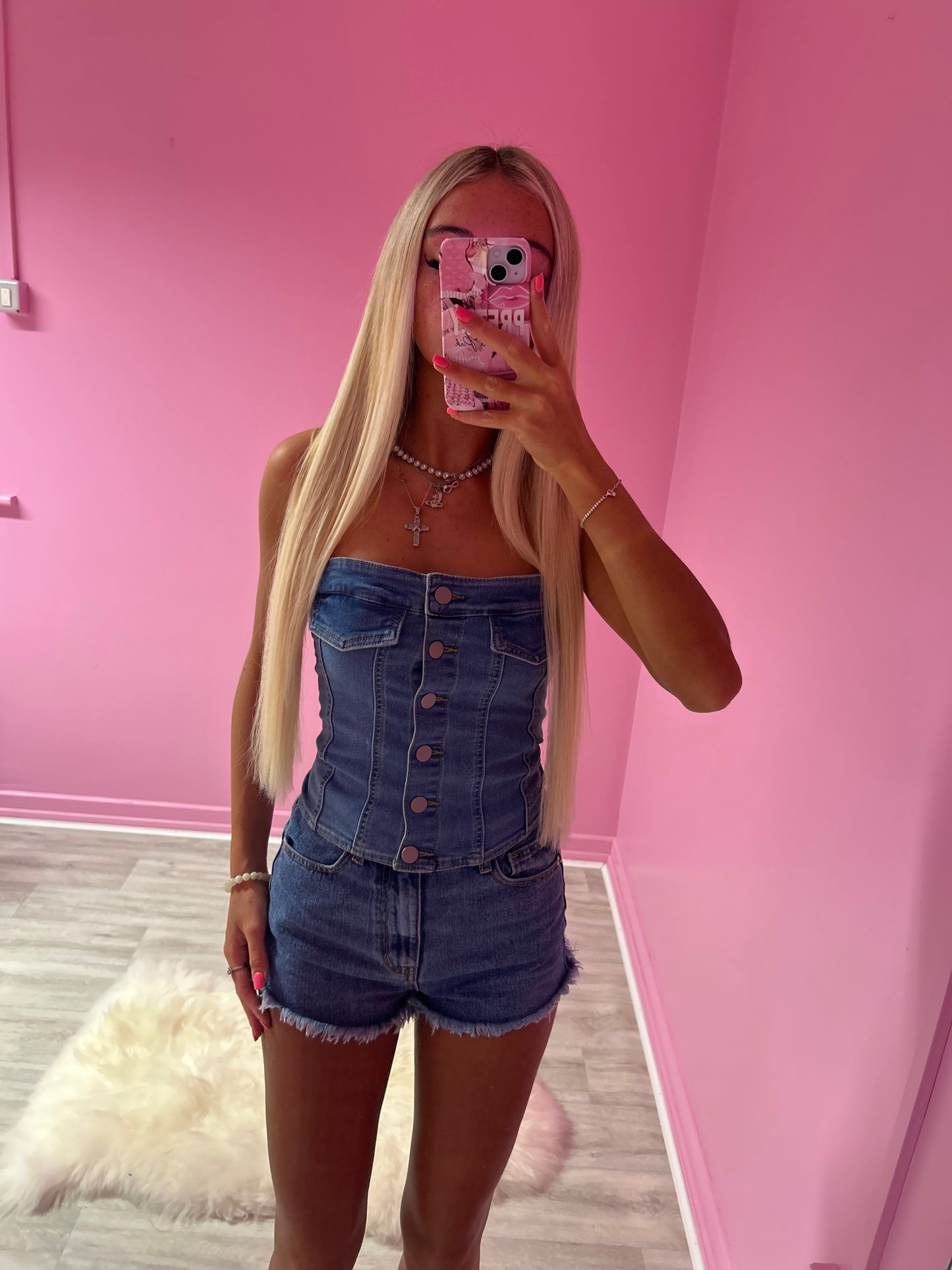 Denim button up top