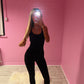 Black cut out criss cross back jumpsuit