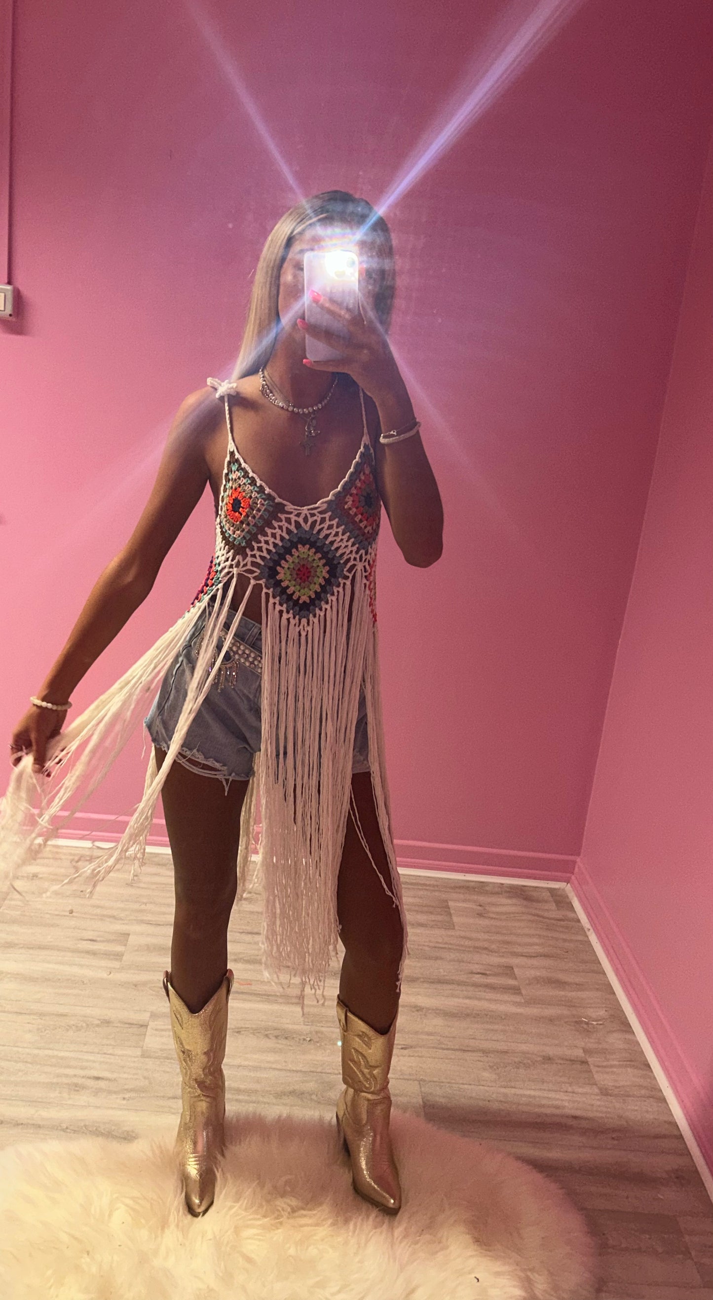 Tassel crochet top in white