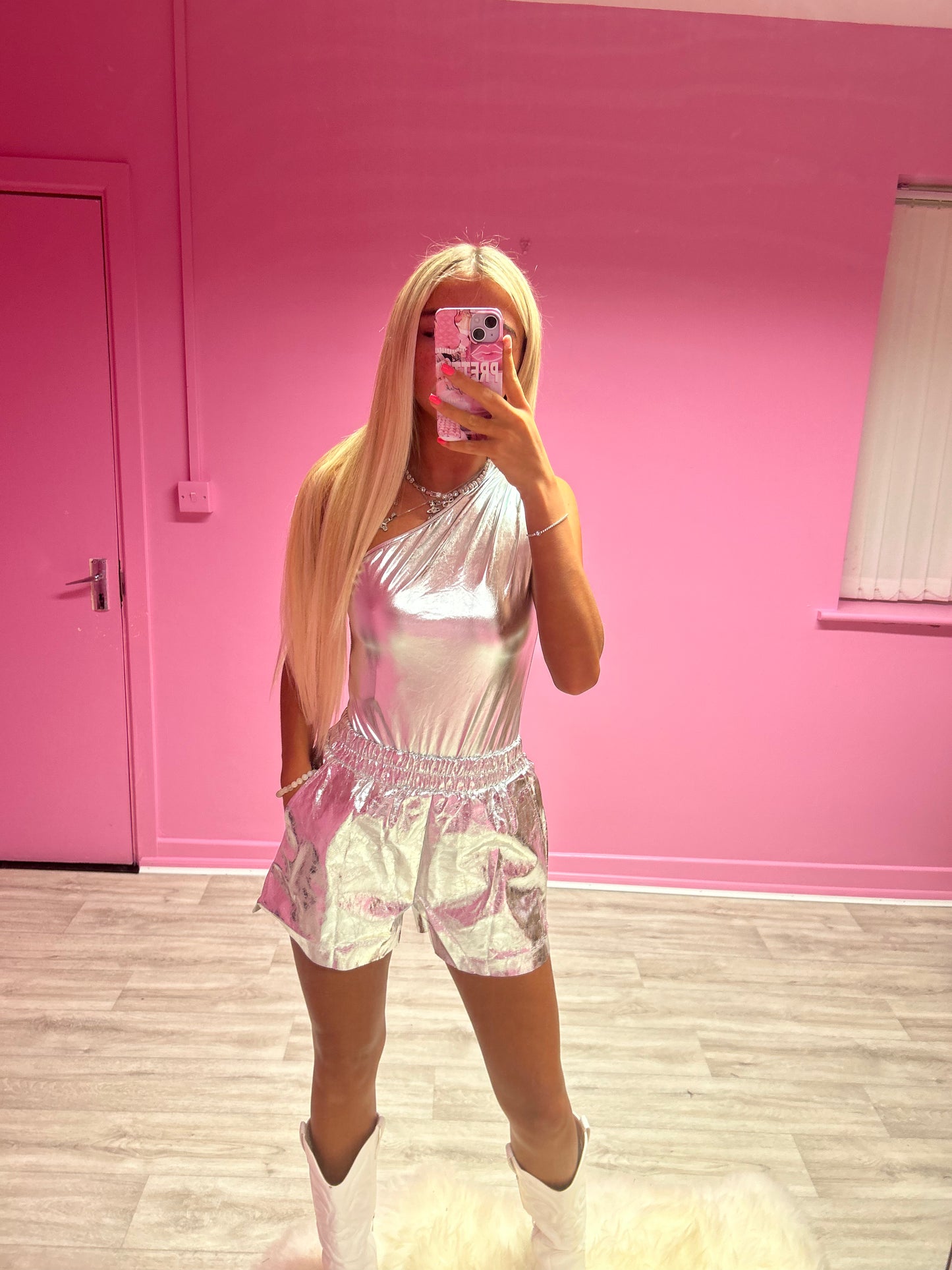 Silver metallic shorts