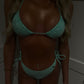 Ocean Blue metallic bikini top and bottoms