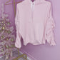 Pink ruched sleeve ribbon hoodie