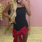 Black and red bow front mini dress