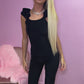 Luxury black ruffle top