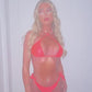 Orange metallic bikini top and bottoms