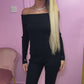 Black Off the shoulder knitted jumper and wide leg trouser set
