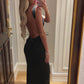 ‘Khloe’ black open back bow dress