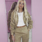 Taupe ruched sleeve tracksuit
