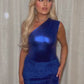Blue metallic bodysuit and skirt set