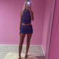 Blue and orange ruched mesh co-ord