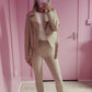 PU Cream Belted Zip Up Biker Jacket